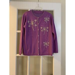 Bob Mackie dragonfly purple jeweled unique cardigan with shirt layered sz SMALL